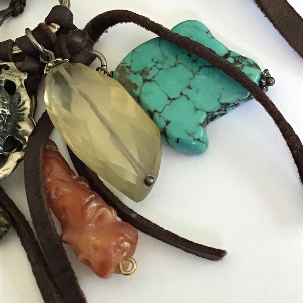 Love Heals Mixed Charms Gems Leather Necklace - Picture 3 of 10